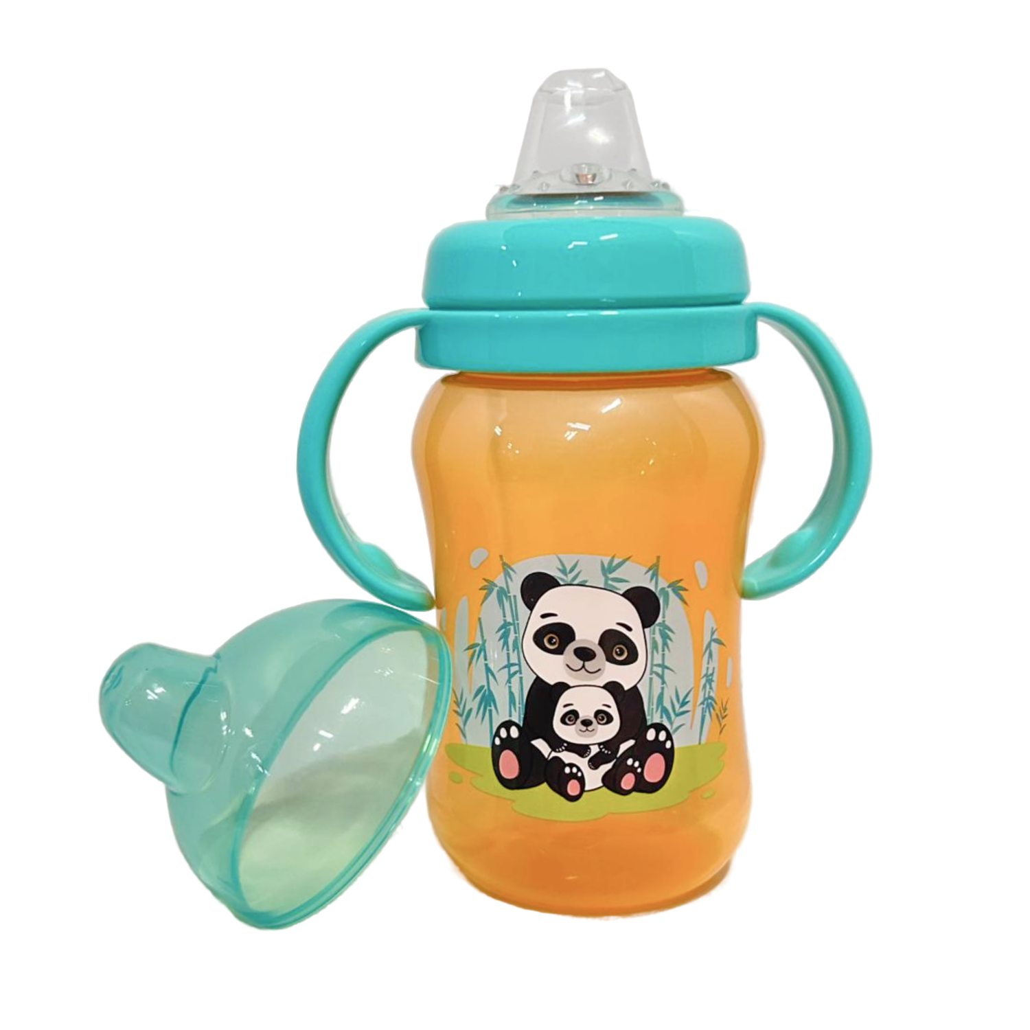 Поильник с силиконовым носиком 270мл. (оранжевый/панда)