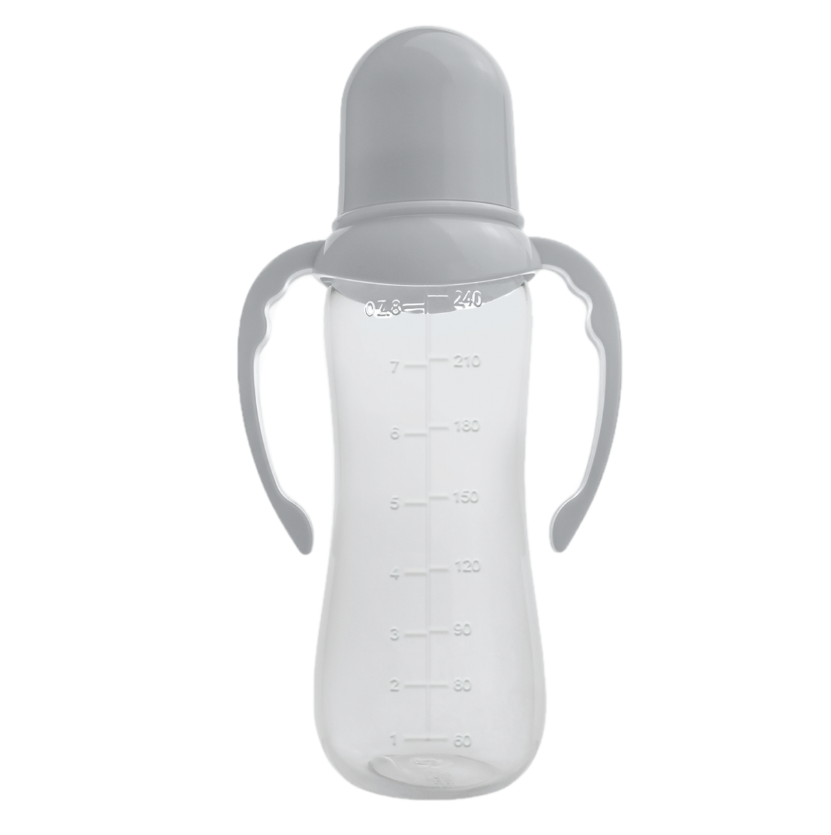 Бутылочка с ручками 250мл. узкое горлышко (серый)